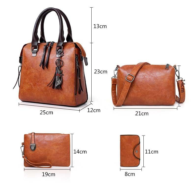 MaberLondon Women’s 4-Piece Designer Handbag Set (Red)