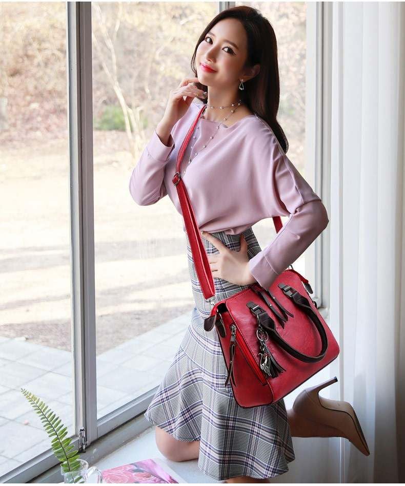 MaberLondon Women’s 4-Piece Designer Handbag Set (Red)