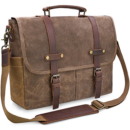Men's Canvas Messenger Laptop Bag - Vintage Brown