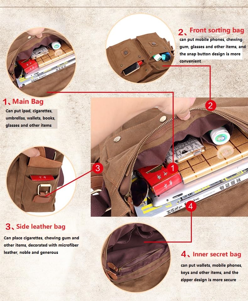 Brown Canvas Vintage Military Men's Messenger Bag