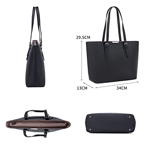 Designer Black PU Leather Tote Shopper Handbag