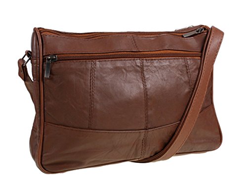 Womens Nappa Leather Shoulder Bag with Dual Zipped Compartments