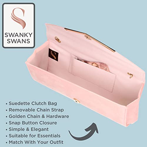 SwankySwans Pink Faux Suede Envelope Clutch Bag
