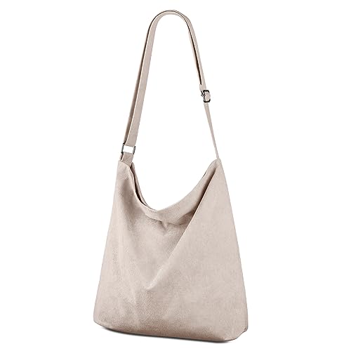 Kememo Beige Corduroy Designer Hobo Crossbody Tote Bag