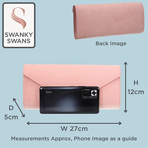 SwankySwans Pink Faux Suede Envelope Clutch Bag