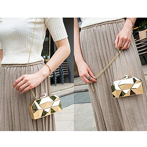 Meliya Geometric Pattern Metal Handbag - Gold