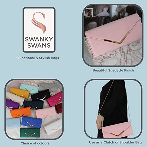 SwankySwans Pink Faux Suede Envelope Clutch Bag