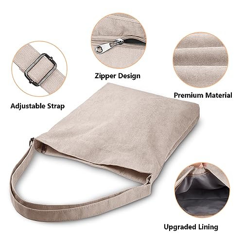 Kememo Beige Corduroy Designer Hobo Crossbody Tote Bag