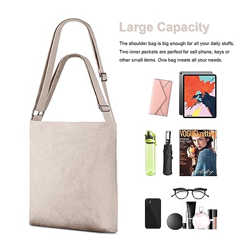Kememo Beige Corduroy Designer Hobo Crossbody Tote Bag