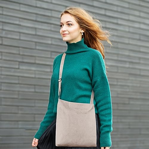 Kememo Beige Corduroy Designer Hobo Crossbody Tote Bag
