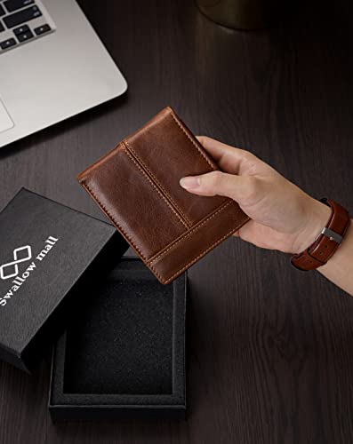 swallowmall RFID Genuine Leather Men's Slim Bifold Wallet
