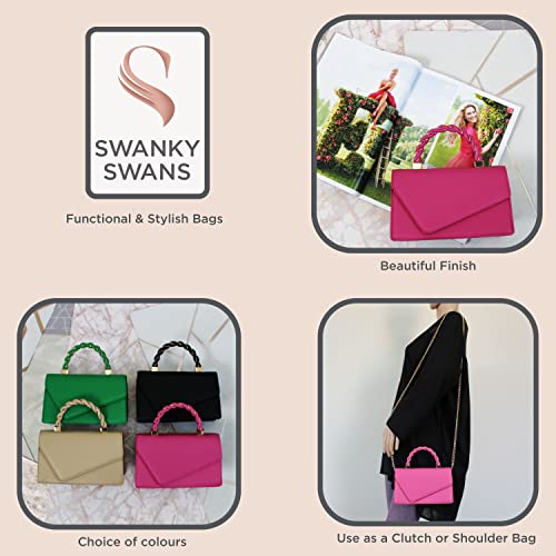 SwankySwans Lisa Clutch in Vegan Leather, Fuchsia