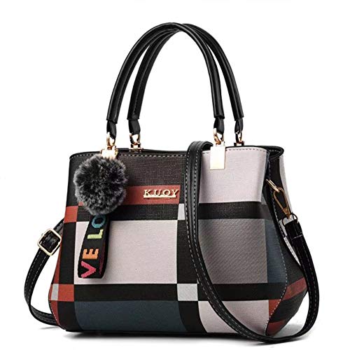 Plaid Shoulder Bag with Fashion Stitching for Women