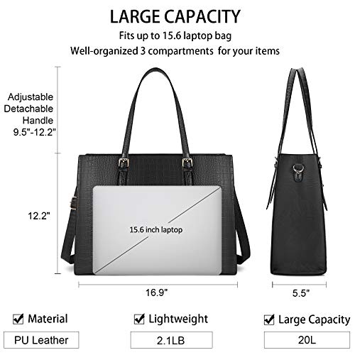 Lubardy Damen Groß Schwarz Laptop Umhängetasche Elegant