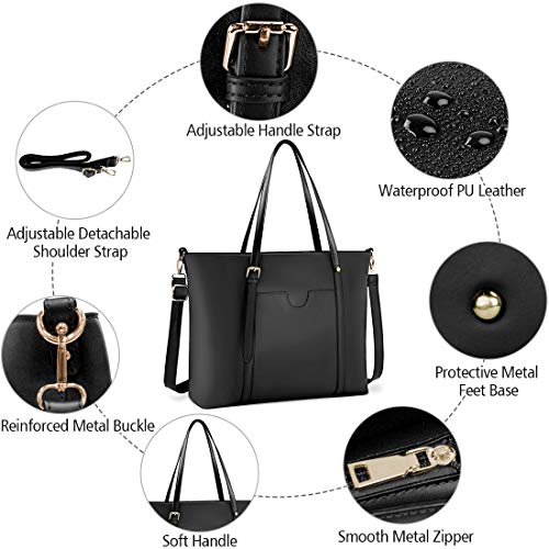 NUBILY großes Designer-Handtasche: Schwarz, Leder, Laptop