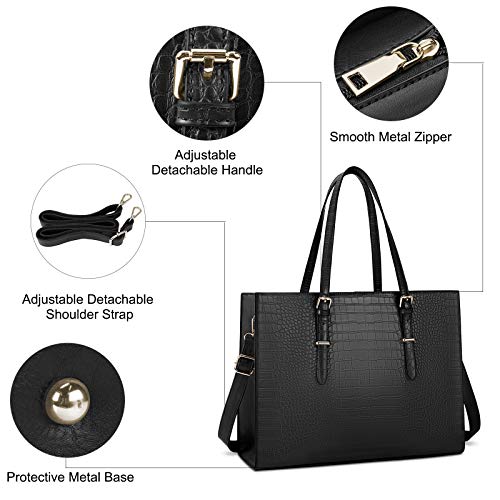 Lubardy Damen Groß Schwarz Laptop Umhängetasche Elegant