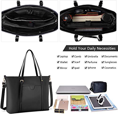 NUBILY großes Designer-Handtasche: Schwarz, Leder, Laptop