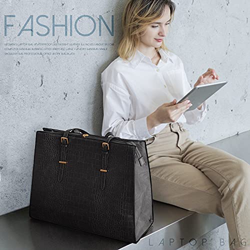 Lubardy Damen Groß Schwarz Laptop Umhängetasche Elegant
