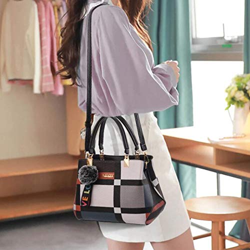 Plaid Shoulder Bag with Fashion Stitching for Women