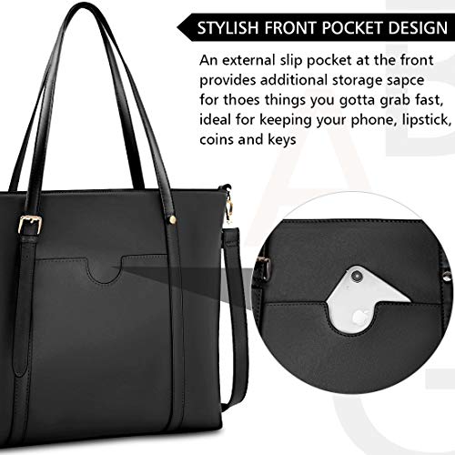 NUBILY großes Designer-Handtasche: Schwarz, Leder, Laptop