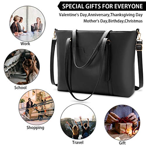 NUBILY großes Designer-Handtasche: Schwarz, Leder, Laptop