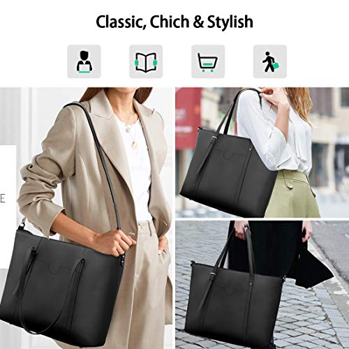 NUBILY großes Designer-Handtasche: Schwarz, Leder, Laptop