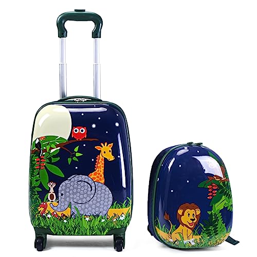 Kids Designer Luggage Set with Backpack (Lion+Elephant)