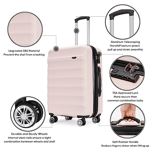 GinzaTravel Large Lightweight Hard Shell Suitcase, Light Pink