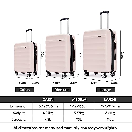 GinzaTravel Large Lightweight Hard Shell Suitcase, Light Pink