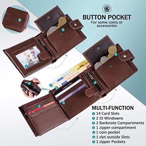Men's Leather Wallet with RFID and Multiple Compartments