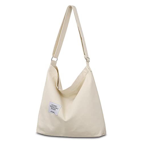 Canvas Hobo Bag - Beige, Designer Crossbody Handbag