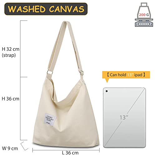 Canvas Hobo Bag - Beige, Designer Crossbody Handbag