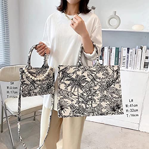 Luxury Jacquard-Embroidered Shoulder Bag, Cotton Linen, Large Capacity
