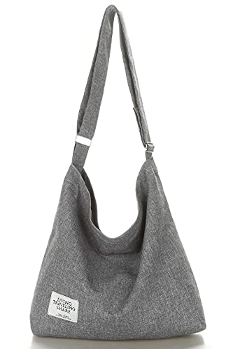 Canvas Crossbody Bag, Large Gray Designer Handbag