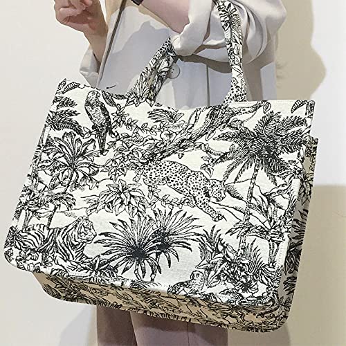 Luxury Jacquard-Embroidered Shoulder Bag, Cotton Linen, Large Capacity