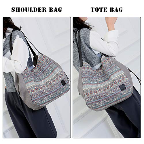 Gray Cotton Canvas Designer Handbag Shoulder Tote/Purse (40x38x15cm)