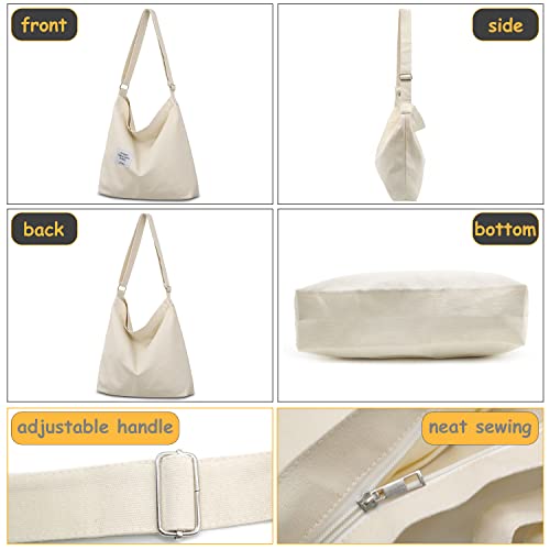 Canvas Hobo Bag - Beige, Designer Crossbody Handbag