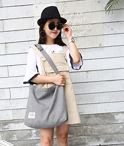 Canvas Crossbody Bag, Large Gray Designer Handbag