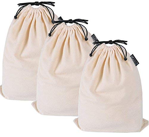 MISSLO Cotton Drawstring Storage Pouches, Beige (Pack of 3)