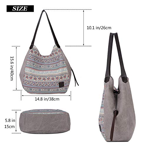Gray Cotton Canvas Designer Handbag Shoulder Tote/Purse (40x38x15cm)