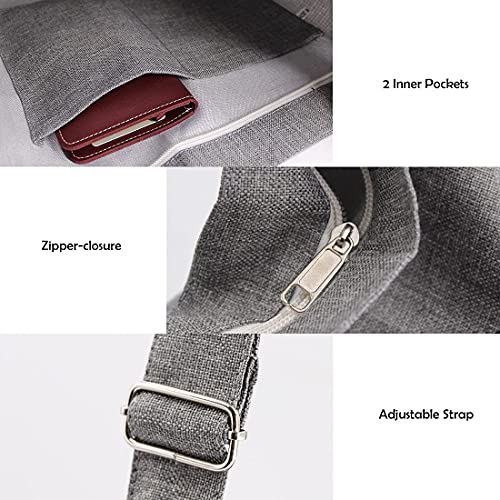 Canvas Crossbody Bag, Large Gray Designer Handbag