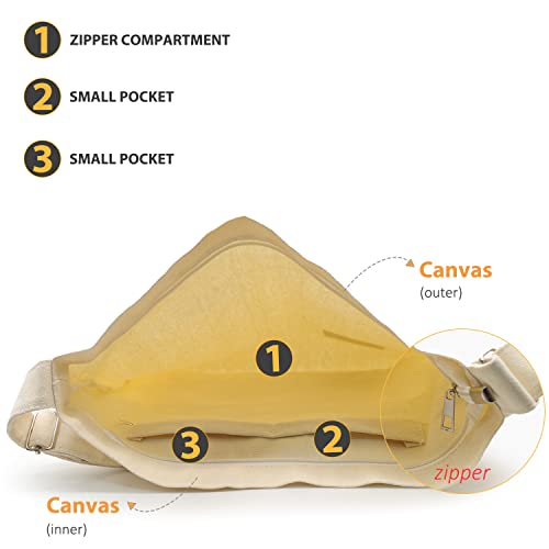 Canvas Hobo Bag - Beige, Designer Crossbody Handbag