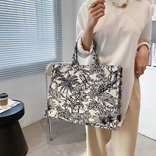 Luxury Jacquard-Embroidered Shoulder Bag, Cotton Linen, Large Capacity