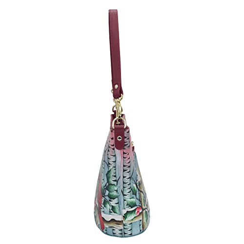 Anuschka Genuine Leather Tall Bucket Hobo - Snowy Cardinal
