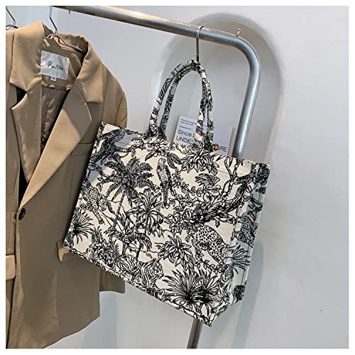 Luxury Jacquard-Embroidered Shoulder Bag, Cotton Linen, Large Capacity