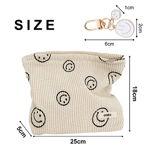 Corduroy Smile Face Cosmetic Bag with Smiley Pendant