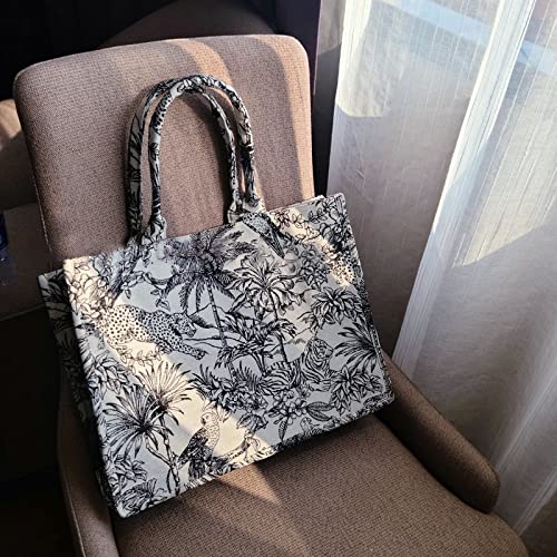 Luxury Jacquard-Embroidered Shoulder Bag, Cotton Linen, Large Capacity