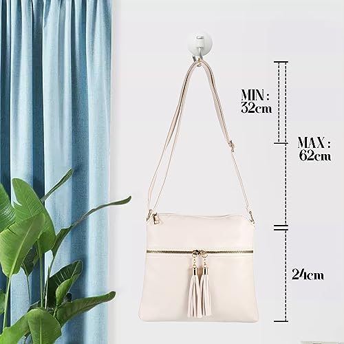 Quaste Leder Crossbody Handtaschen für Frauen in Weiß