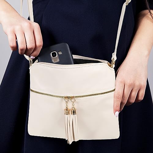 Quaste Leder Crossbody Handtaschen für Frauen in Weiß