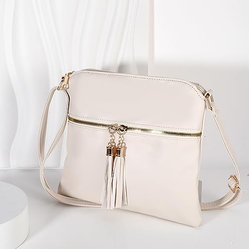 Quaste Leder Crossbody Handtaschen für Frauen in Weiß